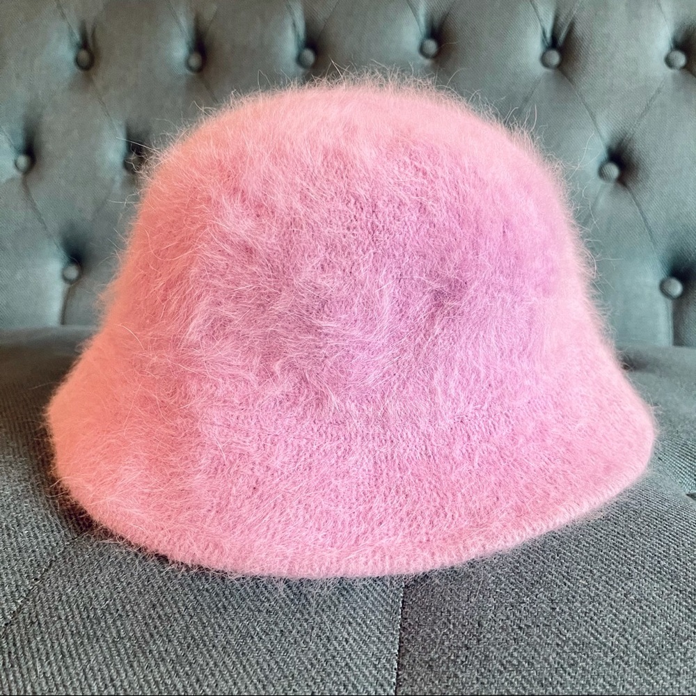 Soft Pink Angora-Style Bucket Hat - Women's Fashion Accessory